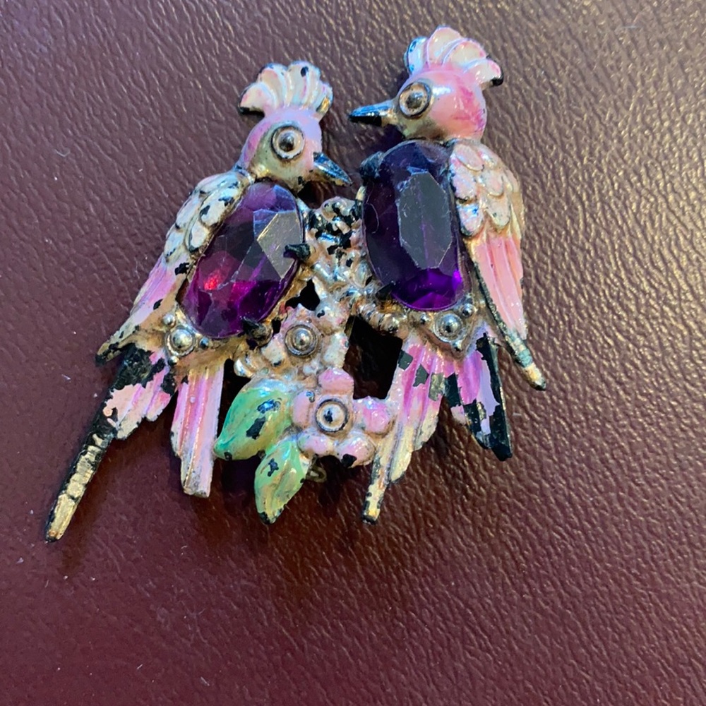 Vintage Pair of Pink Birds pin
